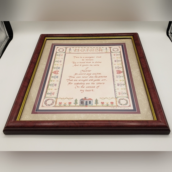 Vintage Home Interiors Wall Decor Art Print Framed Mother Sampler Poem 13"X15". - Picture 3 of 6